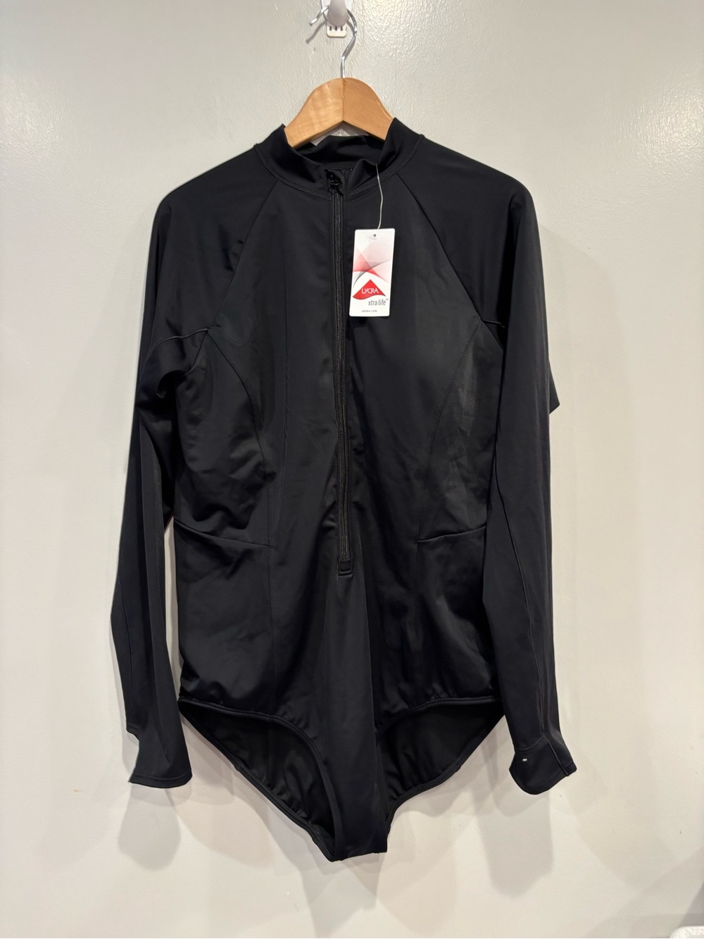 Black Long Sleeve Zip Front Swimsuit / Rash Guard